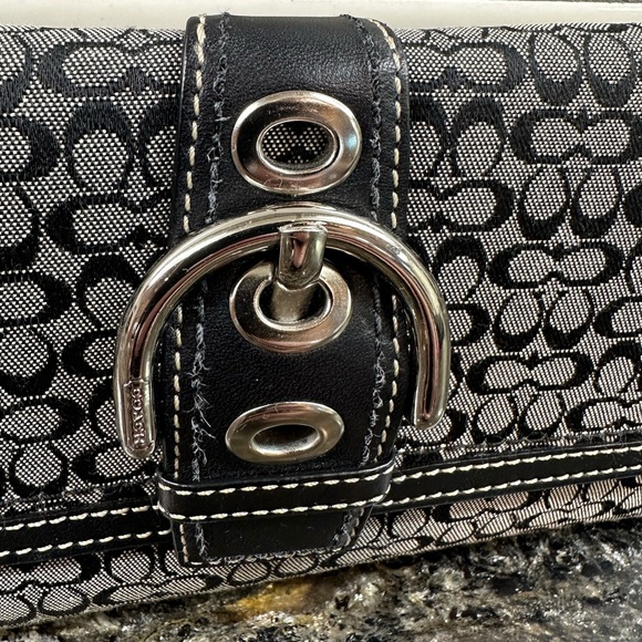 Coach Vintage Signature Monogram Long Trifold Wallet in Black - Picture 3 of 8